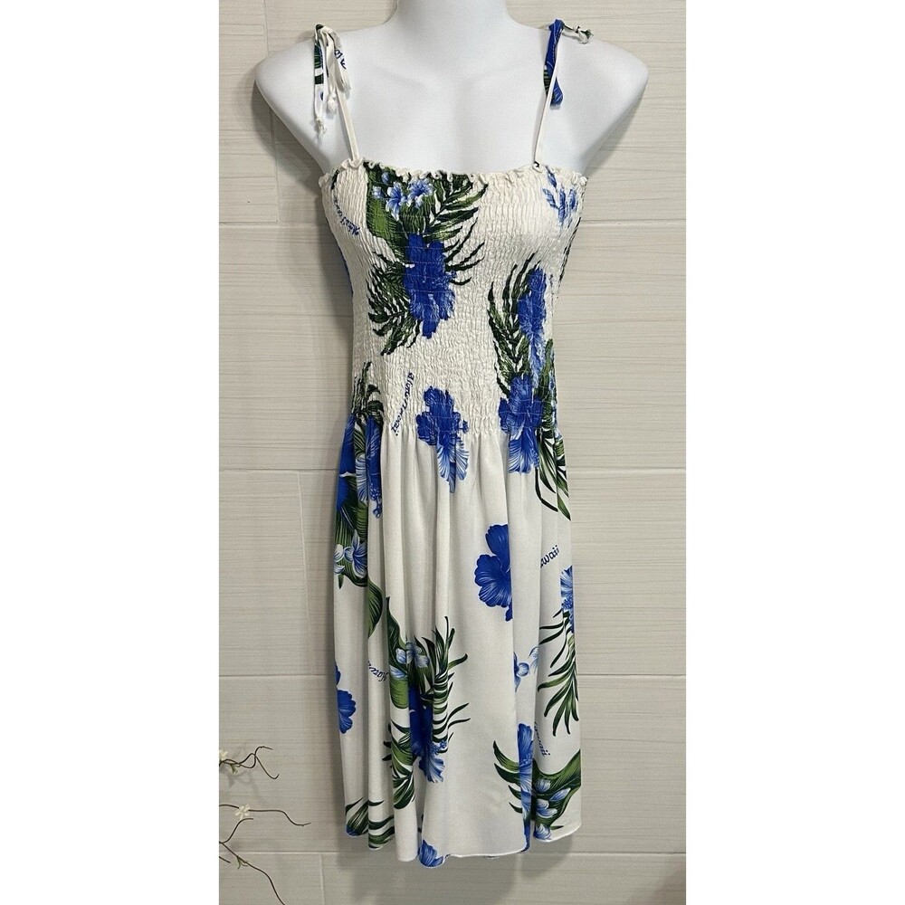 Aloha Fashion Blue White Floral Tropical Hawaii Sundress Coverup OS, Travel